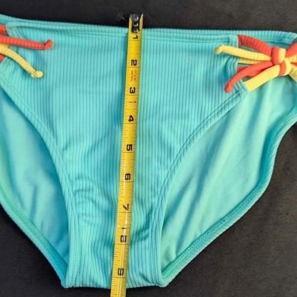 Art Class~Girls Bikini Bottom ~ Size XL 14 ~ Aqua Green/Ribbed/Multi Strappy Tie